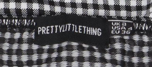 PrettyLittleThing Women Black Check Cropped Tie Front Cami Top Size 8