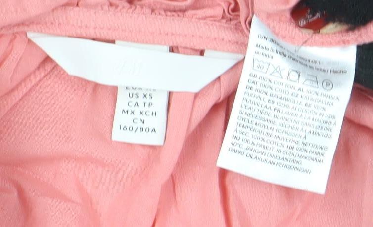 H&M Womens Pink 2XS Ruffle V-Neck Sleeveless Cotton Blouse