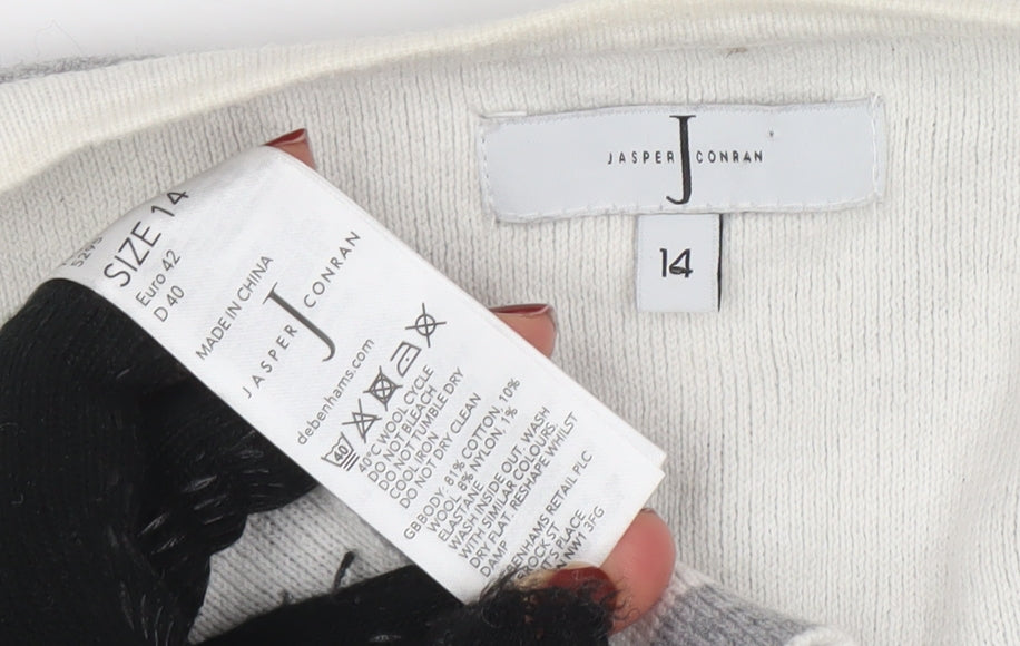 Jasper Conran Women’s Grey Cotton Knit Open Cardigan Size 14
