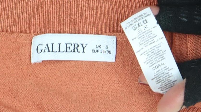 Gallery Women's Orange V-Neck Long Sleeve Cotton Blend Blouse Size S