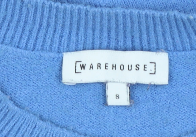 Warehouse Women Blue Size 8 Crew Neck Long Sleeve Knit Jumper