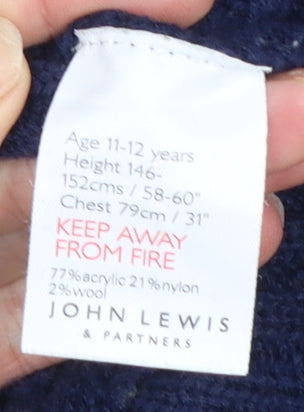 John Lewis Girls Navy Cape Jumper Age 11-12 Years Acrylic Wool Blend