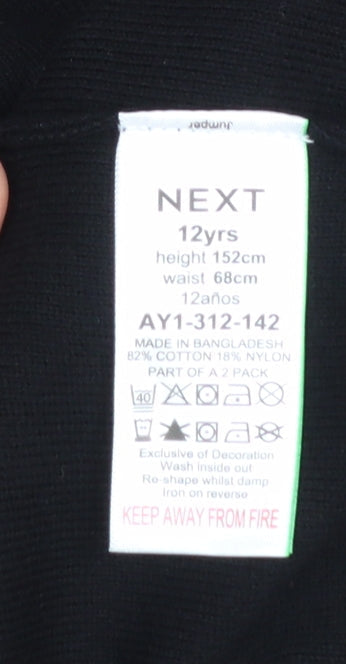 Next Boys Black V-Neck Cotton Blend Jumper 12 Years Classic Schoolwear