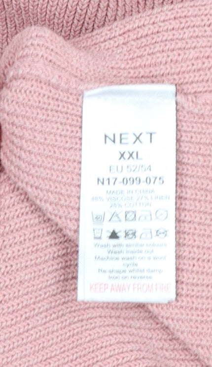 Next Women Pink V-Neck Short Sleeve Pullover Jumper XXL