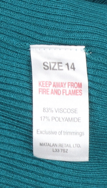 ET VOUS Women Green Size 14 Mock Neck Ribbed Knit Pullover Jumper