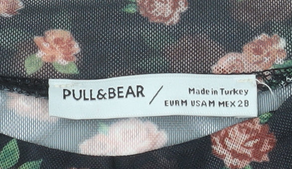 Pull&Bear Women’s Black Floral Sheer Cropped Blouse Size M