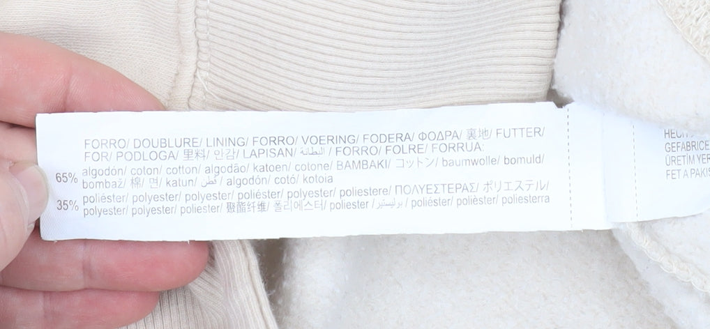 Zara Women Beige Pullover Hoodie Medium Cotton Blend