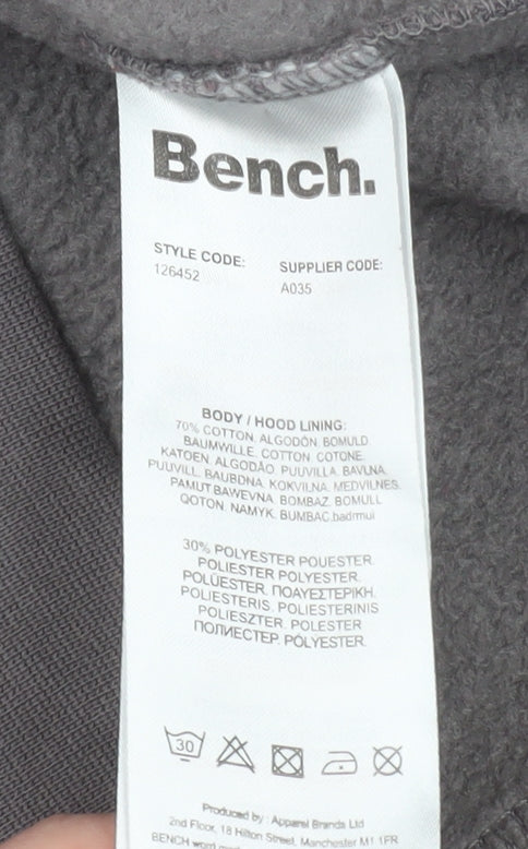 Bench Women’s Grey Pullover Hoodie UK 12 Medium Cotton Blend