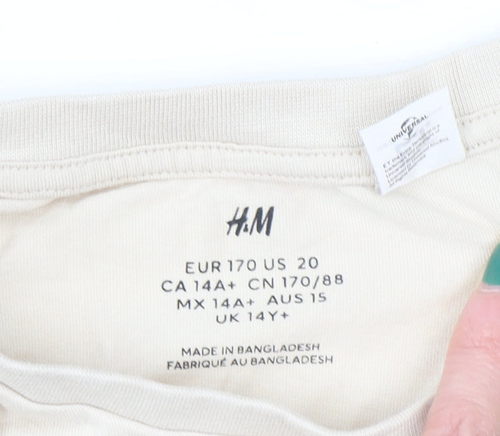 H&M Boys Beige E.T. Graphic T-Shirt 14 Years Cotton Casual Top