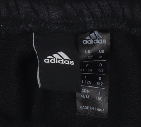 adidas Boys Black Logo Sweatpants 11-12 Years Regular Fit Fleece Tracksuit Bottoms
