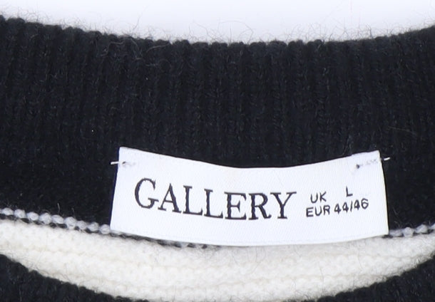 Gallery Women’s Black Ivory Striped Pullover Jumper Size L