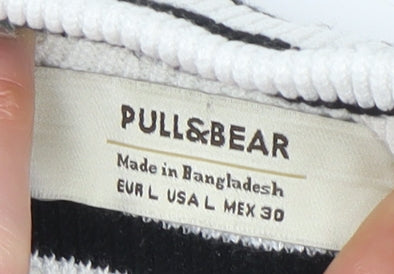 Pull&Bear Women's White Black Striped Roll Neck Jumper Size 14