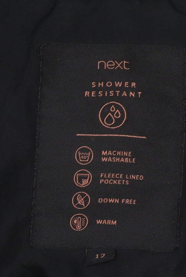 Next Womens Black Puffer Jacket Size 12 Warm Shower Resistant Winter Coat