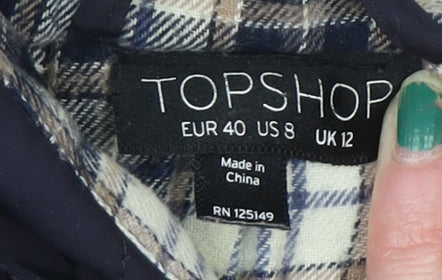 Topshop Women’s Blue Quilted Hooded Jacket Size 12 Polyester Mid-Length