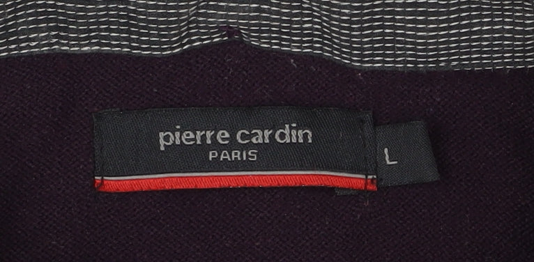Pierre Cardin Men's Purple Collared Henley Jumper Size L