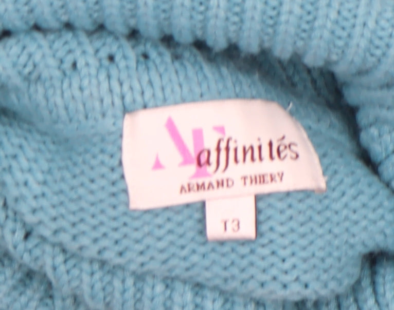 Armand Thiery Women’s Blue Roll Neck Cable Knit Acrylic Jumper L