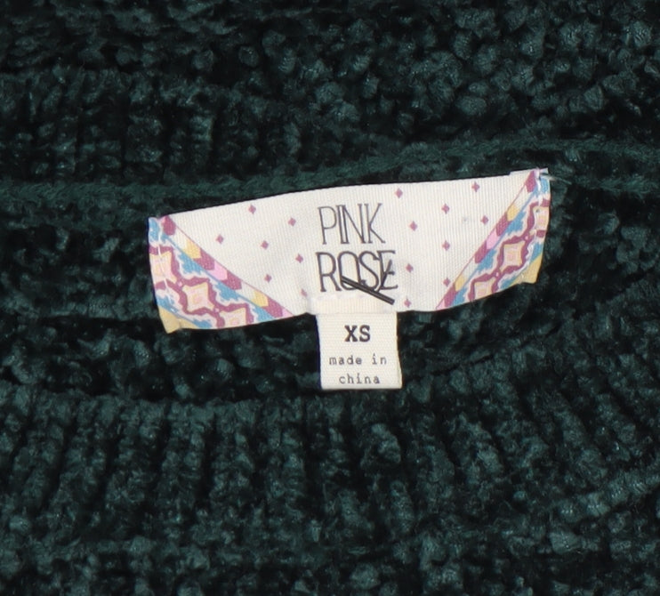 Pink Rose Women Green Chunky Knit Pullover Jumper XS