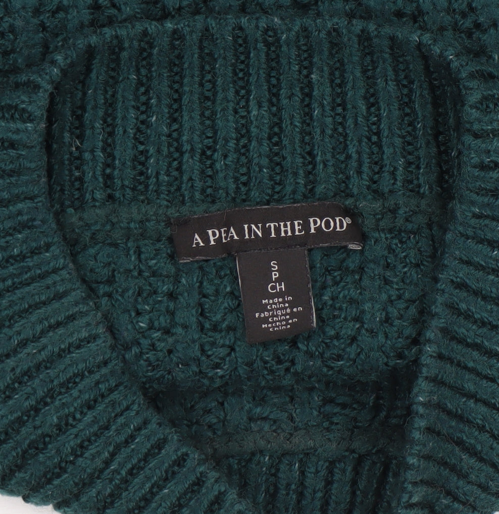 A Pea in the Pod Womens Green Cable-Knit Mock Neck Jumper Size S