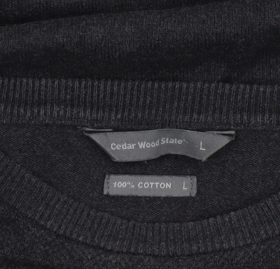 Cedarwood State Men's Black Cotton Crew Neck Jumper Size L