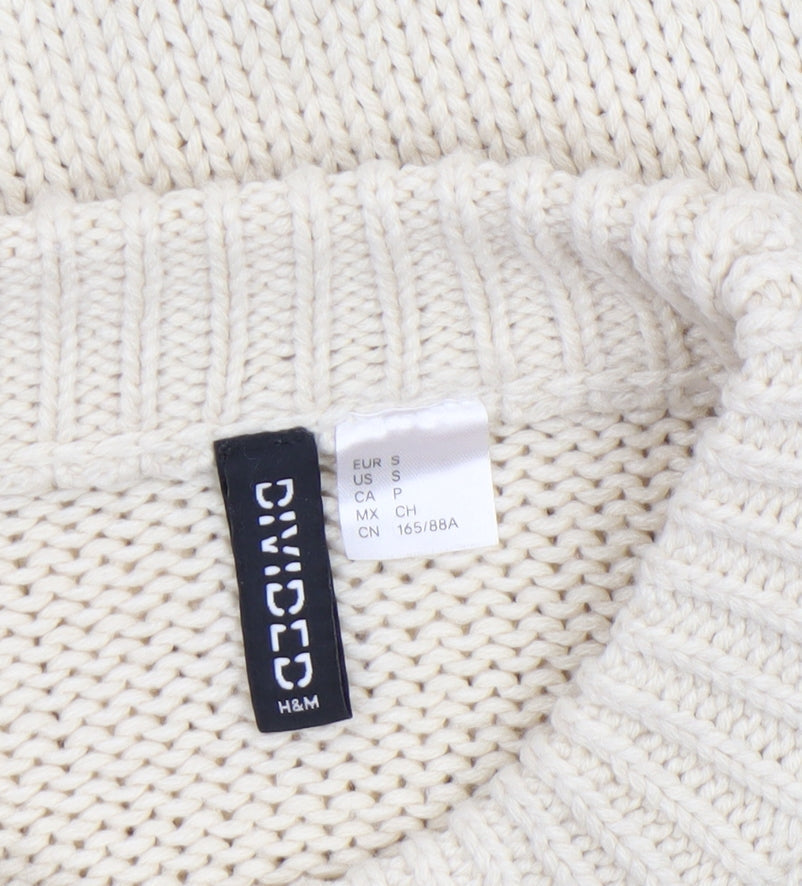 H&M Divided Women Ivory Chunky Knit Cropped Pullover Jumper Size 8