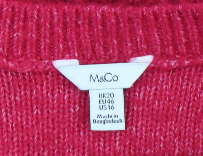 M&Co Women Pink Cable-Knit Crew Neck Pullover Jumper UK20