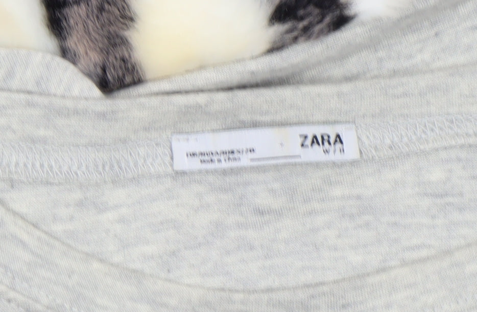 ZARA Womens Grey Faux Fur Sleeve Sweatshirt Size M Relaxed Fit