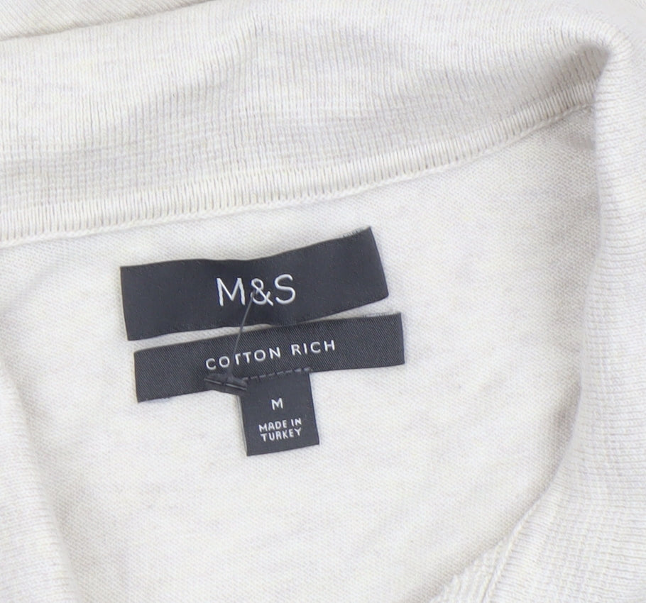 Marks and Spencer Men's Beige Cotton Henley Jumper M