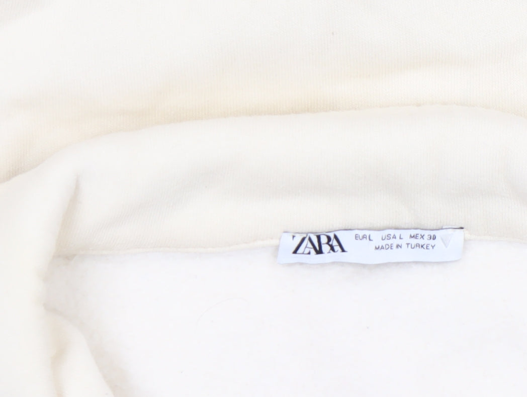 Zara Women Beige Michigan 1975 Pullover Sweatshirt L Cotton Blend