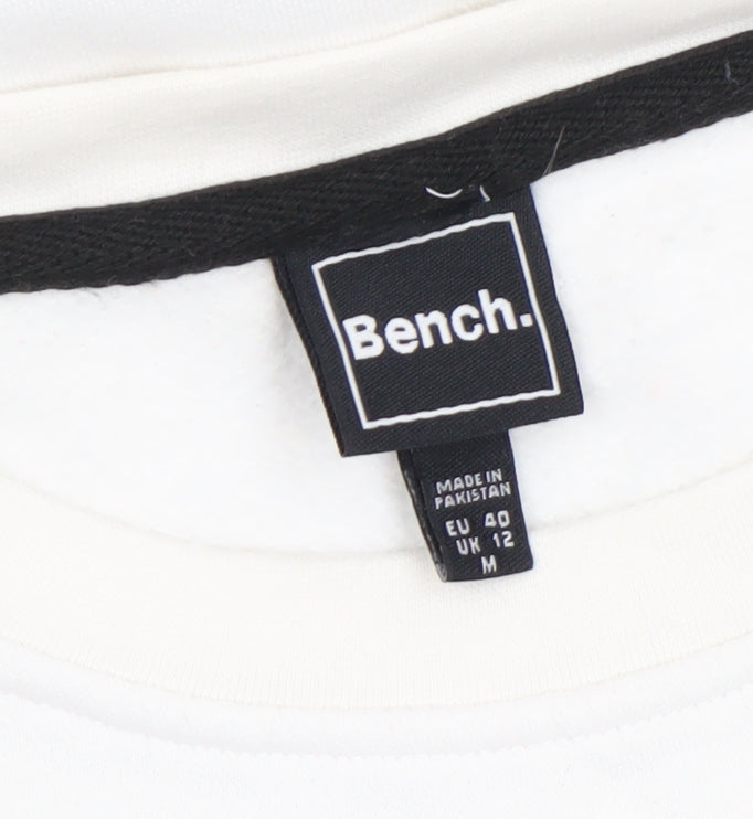 Bench Women White Crew Neck Pullover Sweatshirt UK 12 M
