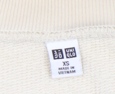 Uniqlo Women Beige Cotton Crew Neck Pullover Sweatshirt XS