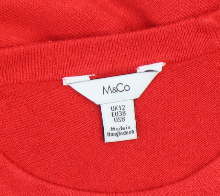 M&Co Women Red Crew Neck Long Sleeve Pullover Jumper UK 12