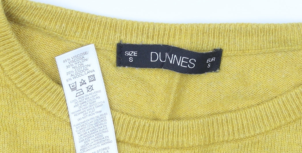 Dunnes Women's Yellow Striped Button Sleeve Crew Neck Jumper Size S