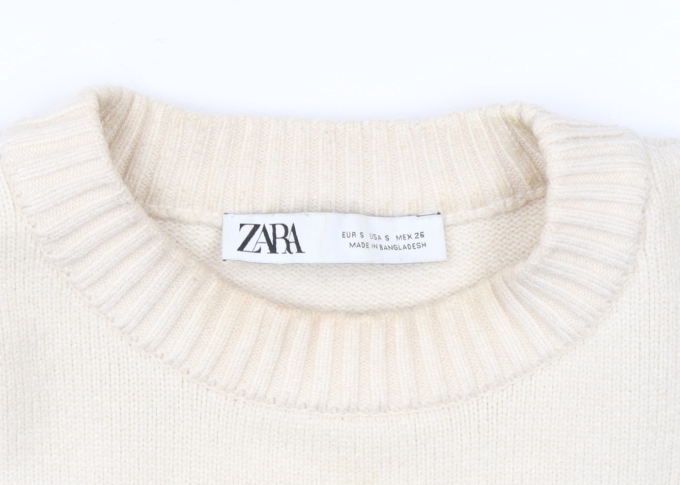 Zara Women Ivory Striped Crew Neck Pullover Jumper Size S