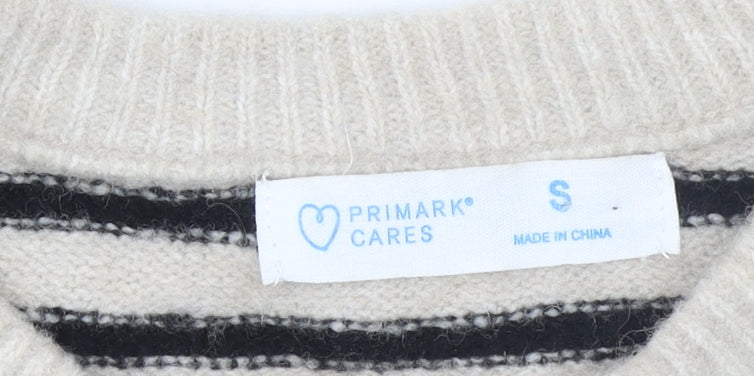 Primark Women’s Beige Black Striped Crew Neck Pullover Jumper Size S