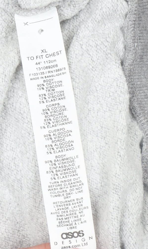 ASOS Design Mens Grey XL 1/4 Zip Sweatshirt Cotton Blend Pullover