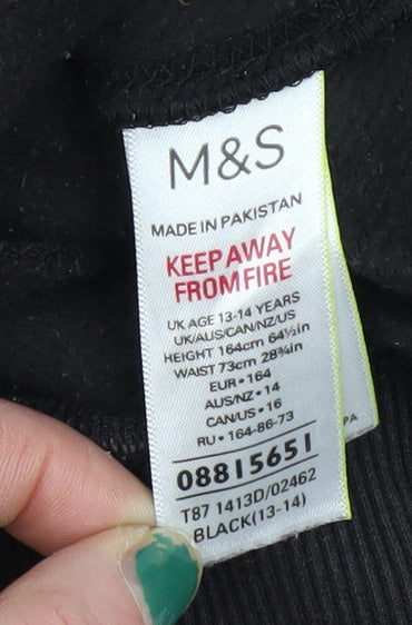 Marks & Spencer Boys Black Hoodie 13-14 Years Graphic Print Pullover