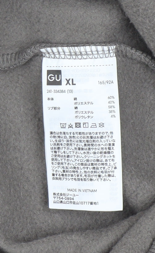 GU Men's Grey Pullover Hoodie Size L Regular Fit Fleece Cotton Blend