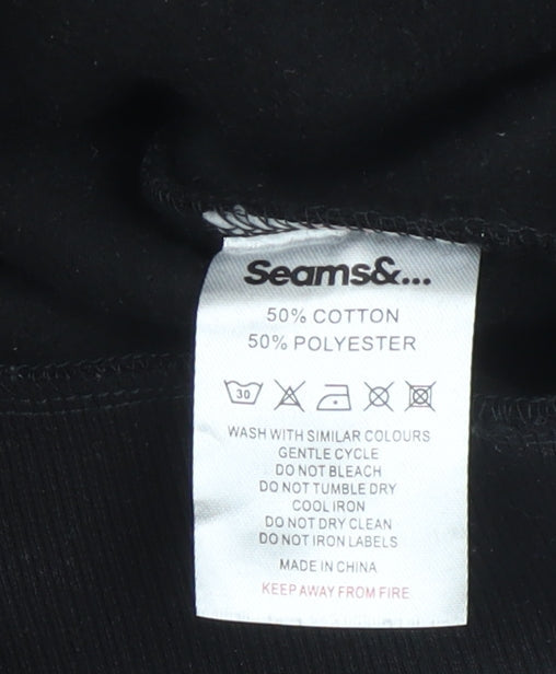 Seams& Boys Black Crew Neck Pullover Sweatshirt 15 Years Zip Detail