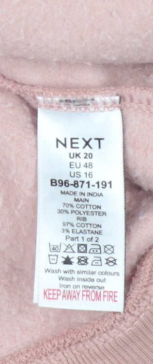Next Women Pink V-Neck Pullover Sweatshirt UK 20 Cotton Blend
