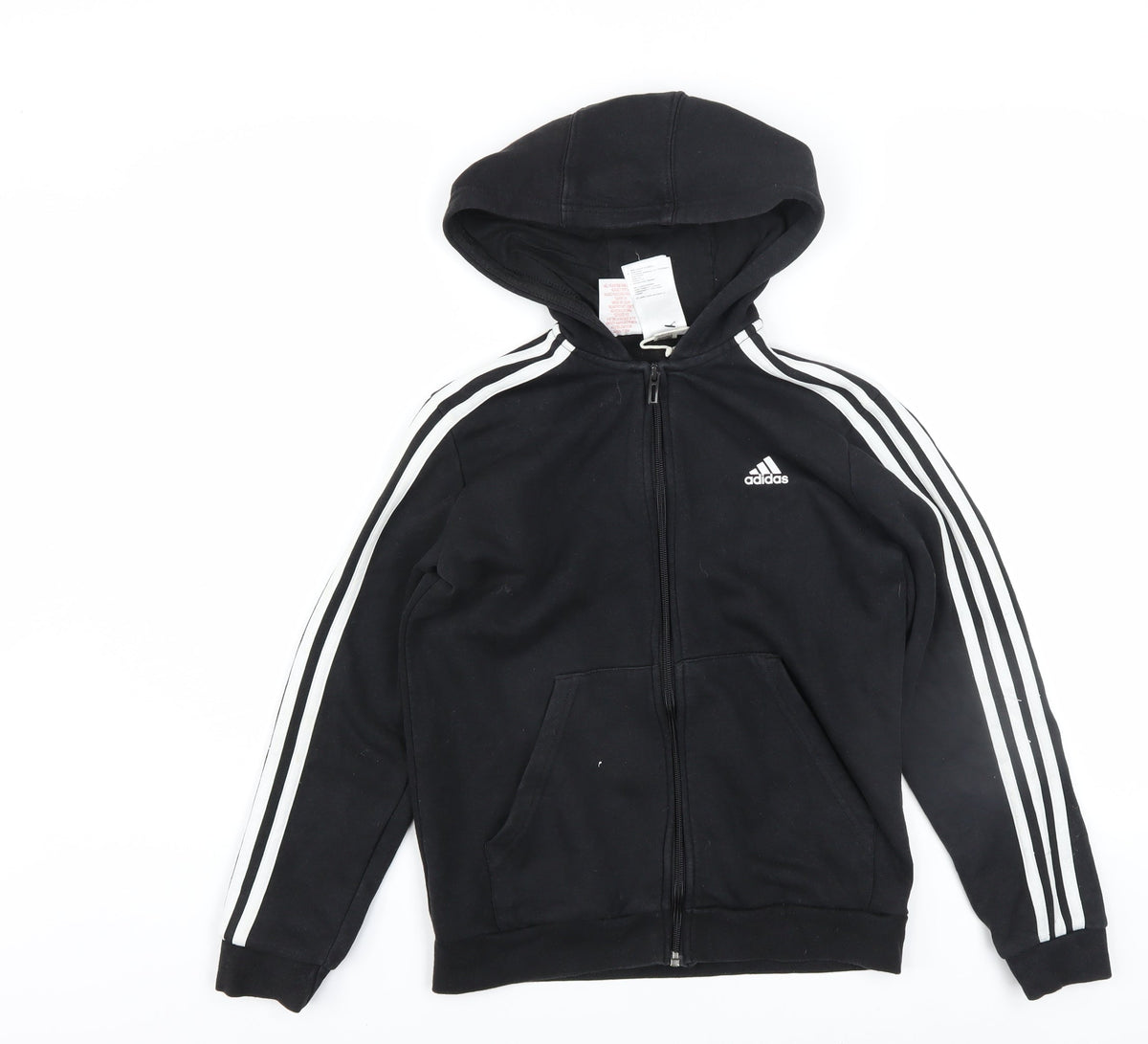 Adidas Boys Black Full Zip Hoodie 11-12 Years Cotton Blend Sportswear