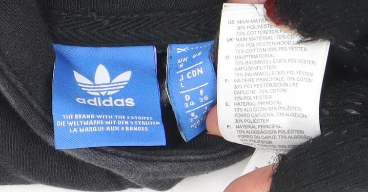 Adidas Women Black Hooded Pullover Sweatshirt Size 12 Logo Print
