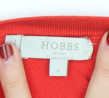 Hobbs Women's Red Cotton Modal 3/4 Sleeve Open Cardigan Size S