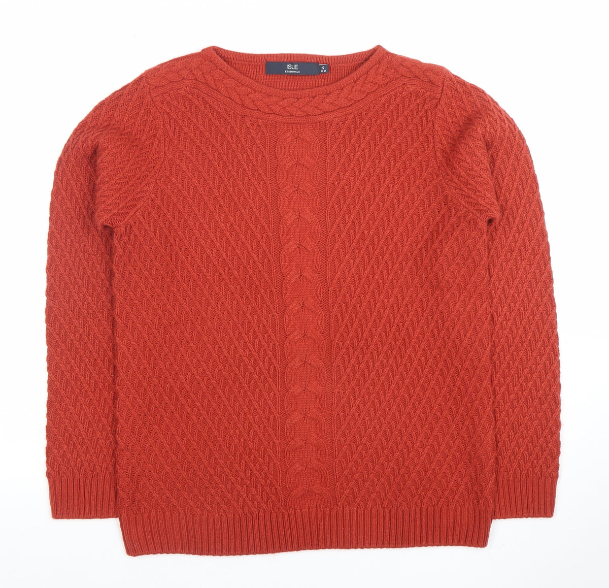 ISLE Womens Red Cable Knit Crew Neck Jumper Size S