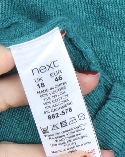 Next Women Green 3/4 Sleeve Scoop Neck Pullover Jumper Size 18