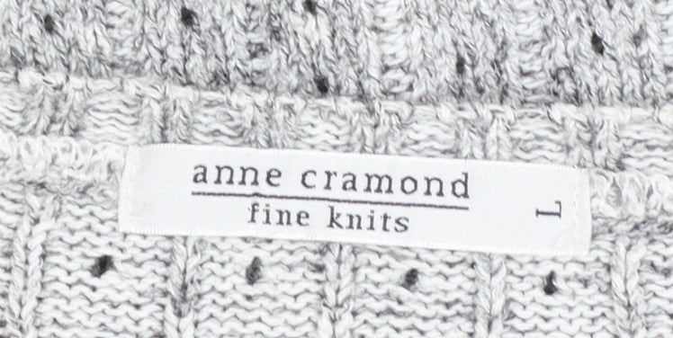 Anne Cramond Women's Grey Wool Blend Short Sleeve Cardigan L