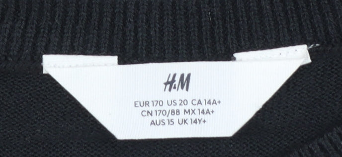 H&M Girls Black White Christmas Argyle Pullover Jumper 14 Years