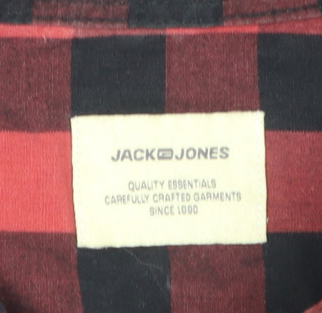 Jack & Jones Men's Red Check Flannel Button-Up Shirt M Regular Fit