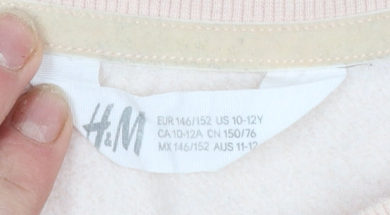 H&M Girls Beige Sequin Music Graphic Pullover Sweatshirt 11-12 Years