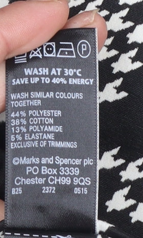 Marks and Spencer Womens Black Houndstooth Slim Tapered Trousers Size 12