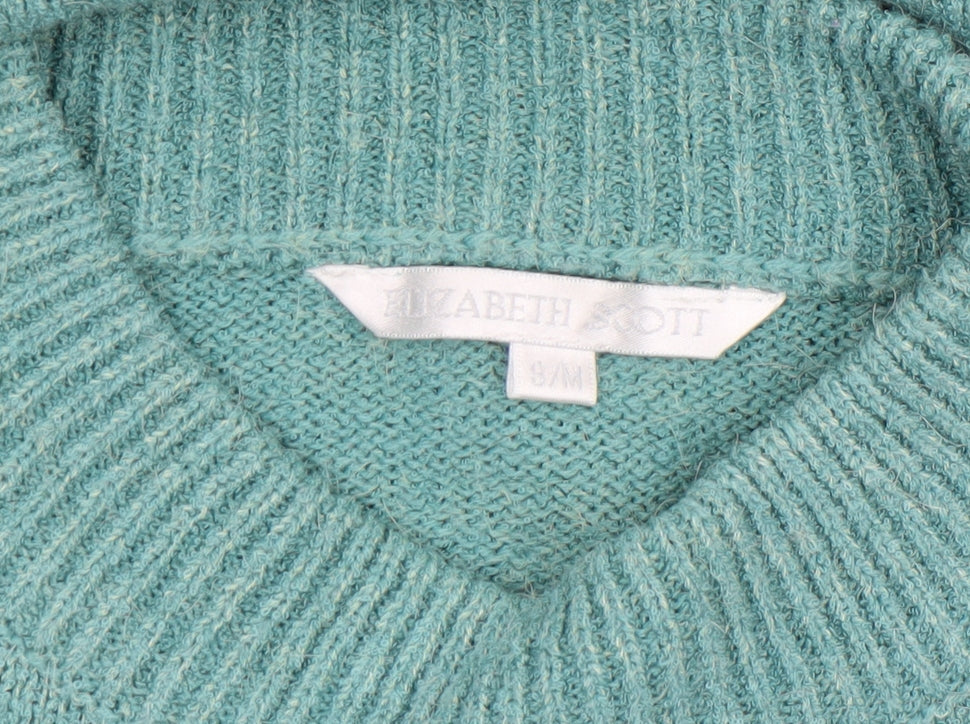Elizabeth Scott Women's Green Wool Blend Mock Neck Embroidered Pullover Jumper M